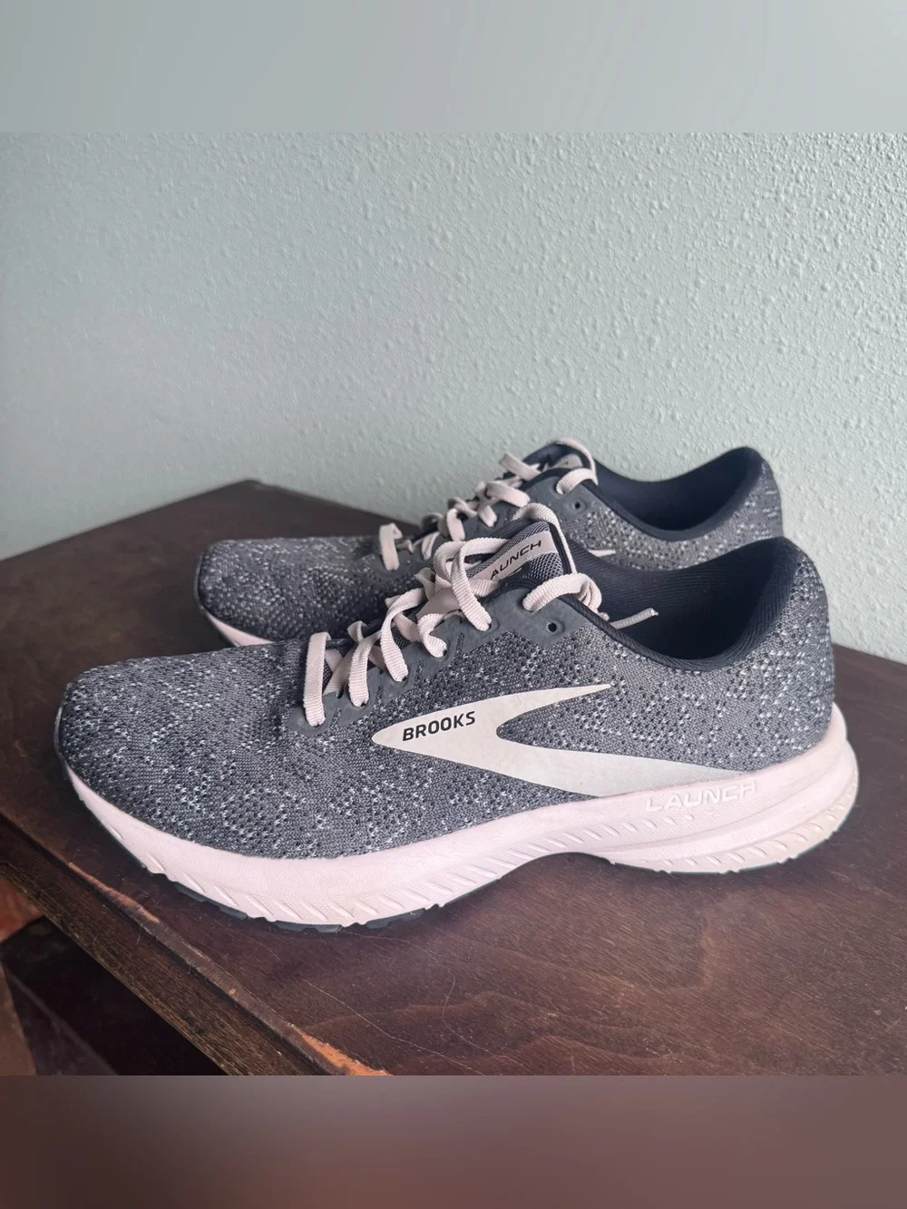 Brooks Launch Running Sneakers in Gray and Light Pink